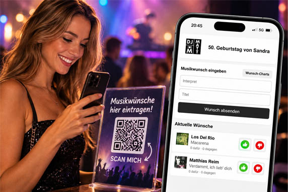 Frau scannt den QR-Code für die mix1 Musikwunsch-Seite mit dem Smartphone